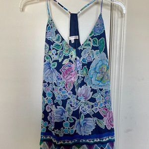 Lavender Brown Blue Floral Silk Slip Dress NWT